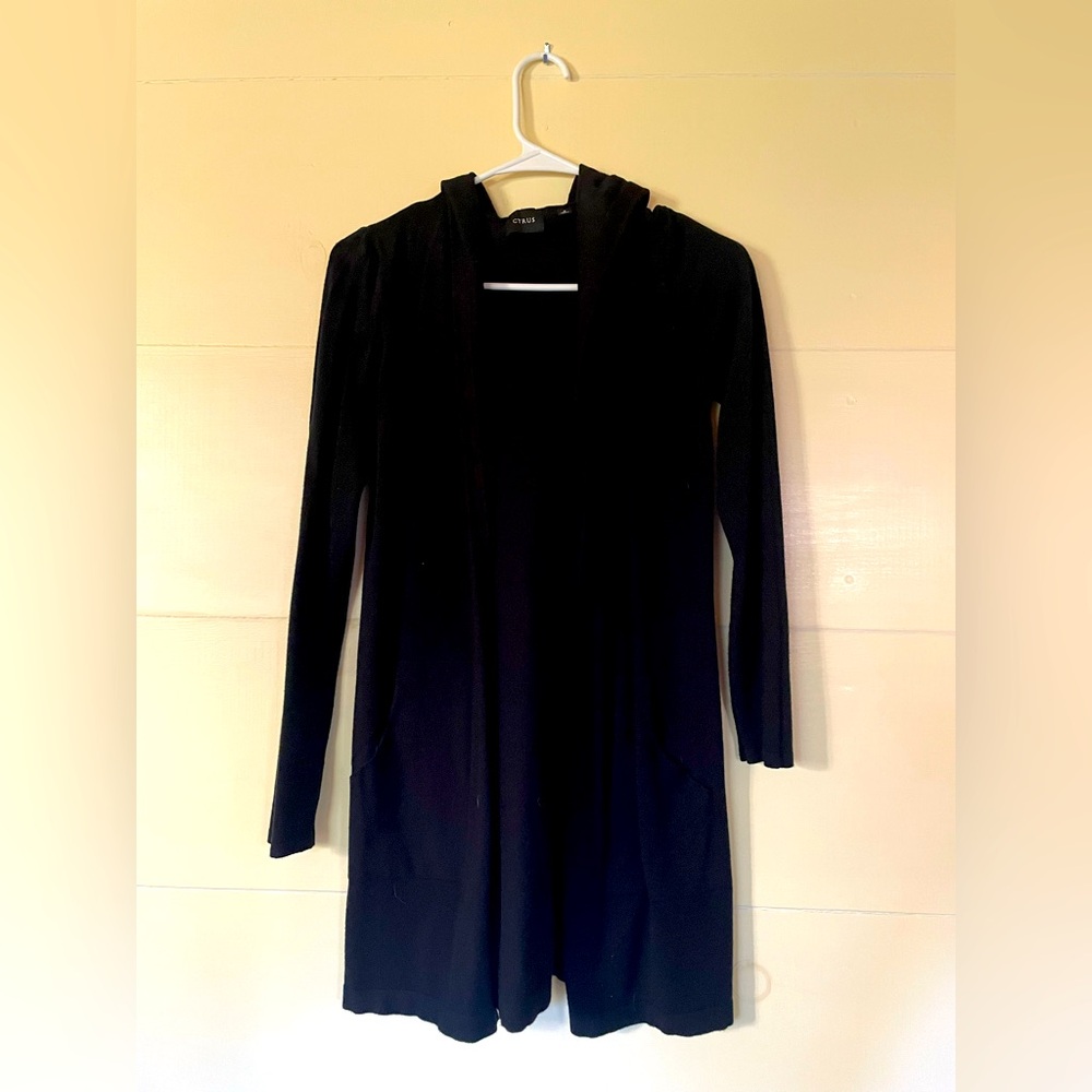Cyrus Elegant Long Black Hooded Sweater